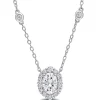 Moissanite Oval Halo Pendant In Sterling Silver