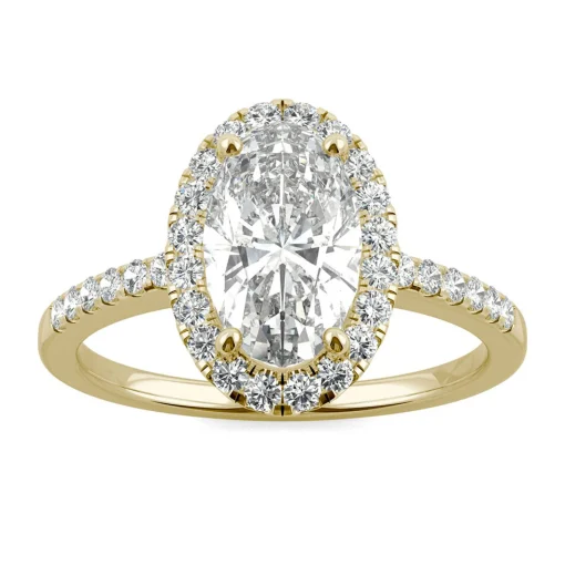 Moissanite Oval Halo Ring In 14K Yellow Gold (2 5/8 Ct. Tw.)