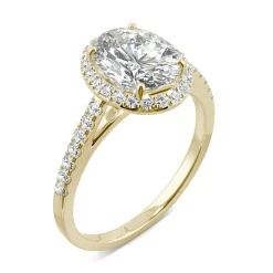 Moissanite Oval Halo Ring In 14K Yellow Gold (2 3/8 Ct. Tw.)