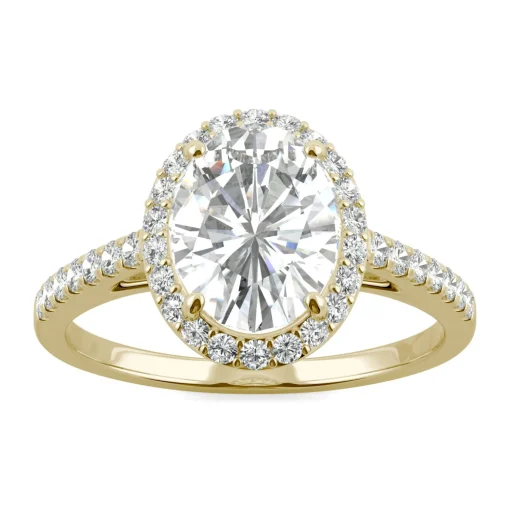 Moissanite Oval Halo Ring In 14K Yellow Gold (2 3/8 Ct. Tw.)