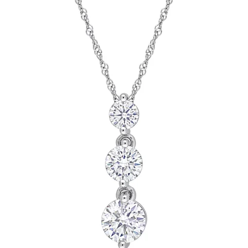 Moissanite Pendant With Three-Stone Drop In Sterling Silver (1 2/5 Ct. Tw.)