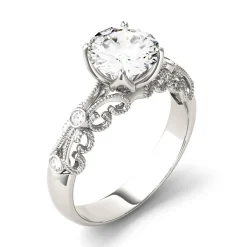 Moissanite Ring With Scroll Details In 14K White Gold (1 1/2 Ct. Tw.)