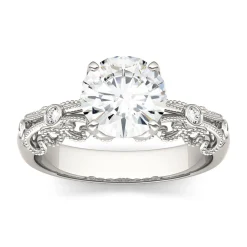 Moissanite Ring With Scroll Details In 14K White Gold (1 1/2 Ct. Tw.)