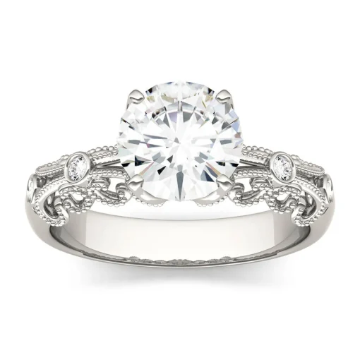 Moissanite Ring With Scroll Details In 14K White Gold (1 1/2 Ct. Tw.)
