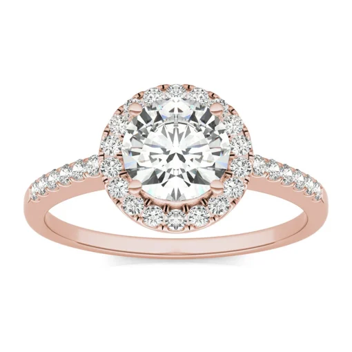 Moissanite Round Halo Ring In 14K Rose Gold (1 1/3 Ct. Tw.)