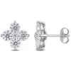 Moissanite Stud Earrings With Clover-Shaped Clusters In Sterling Silver (3 1/4 Ct. Tw.)