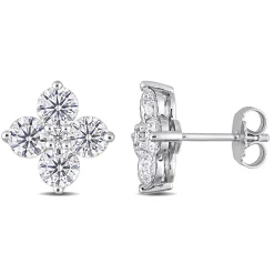 Moissanite Stud Earrings With Clover-Shaped Clusters In Sterling Silver (3 1/4 Ct. Tw.)