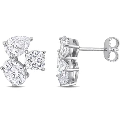 Moissanite Stud Earrings With Three Shapes In Sterling Silver
