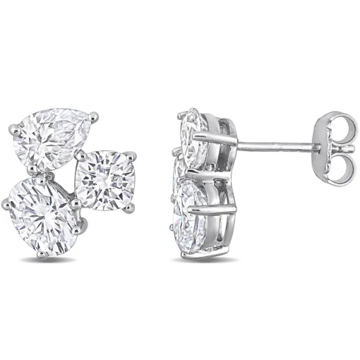 Moissanite Stud Earrings With Three Shapes In Sterling Silver