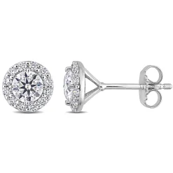 Moissanite Stud Earrings With Halos In Sterling Silver (1 3/8 Ct. Tw.)