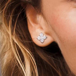 Moissanite Stud Earrings With Clover-Shaped Clusters In Sterling Silver (3 1/4 Ct. Tw.)