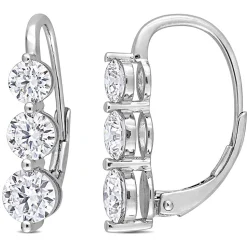 Moissanite Three-Stone Drop Earrings In Sterling Silver (2 1/4 Ct. Tw.)