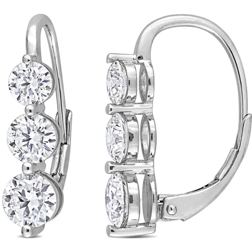 Moissanite Three-Stone Drop Earrings In Sterling Silver (2 1/4 Ct. Tw.)