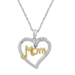 Mom Heart Pendant With Diamond Accents In Sterling Silver & 10K Yellow Gold