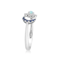Moon & Star Opal, Sapphire And Diamond Accent Ring In 10K White Gold