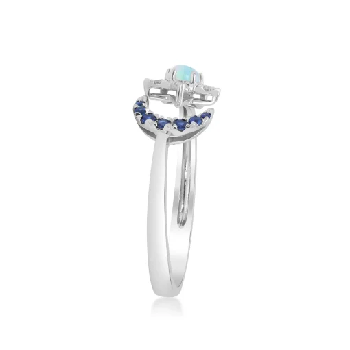Moon & Star Opal, Sapphire And Diamond Accent Ring In 10K White Gold