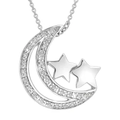 Moon & Stars Pendant With Diamond Accents In Sterling Silver