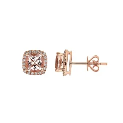 Morganite & 1/8 Ct. Tw. Diamond Stud Earrings In 10K Rose Gold