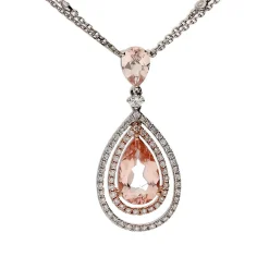 Morganite & 1/2 Ct. Tw. Diamond Drop Necklace In 14K White & Rose Gold