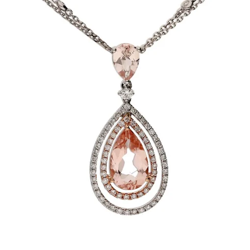 Morganite & 1/2 Ct. Tw. Diamond Drop Necklace In 14K White & Rose Gold