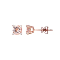 Morganite & Diamond Earrings In 10K Rose Gold
