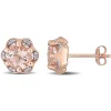 Morganite & Diamond Floral Stud Earrings In 14K Rose Gold