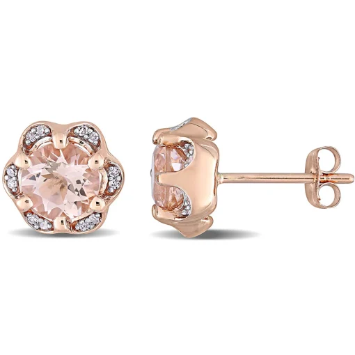 Morganite & Diamond Floral Stud Earrings In 14K Rose Gold