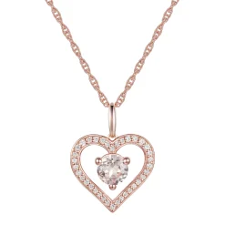 Morganite And Diamond Heart Pendant In 10K Rose Gold (1/8 Ct. Tw.)