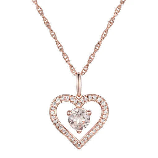 Morganite And Diamond Heart Pendant In 10K Rose Gold (1/8 Ct. Tw.)