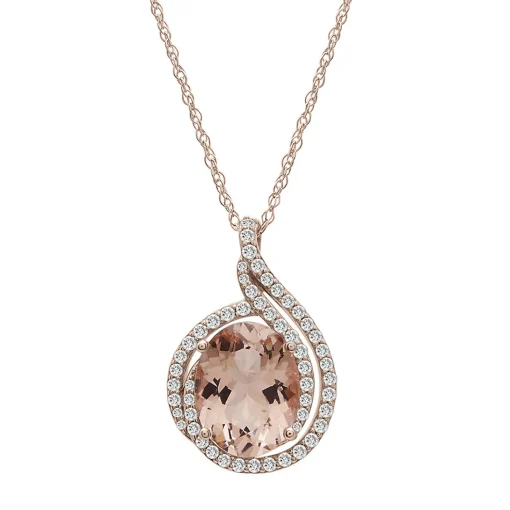 Morganite And Diamond Swirl Pendant In 10K Rose Gold (1/5 Ct. Tw.)