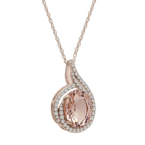 Morganite And Diamond Swirl Pendant In 10K Rose Gold (1/5 Ct. Tw.)