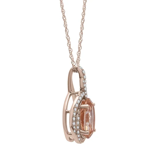 Morganite And Diamond Swirl Pendant In 10K Rose Gold (1/5 Ct. Tw.)