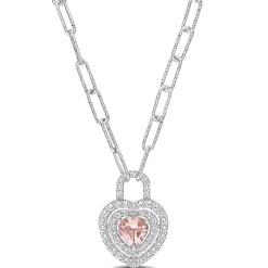 Morganite And Lab Created White Sapphire Heart Necklace In Sterling Silver