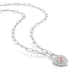 Morganite And Lab Created White Sapphire Heart Necklace In Sterling Silver