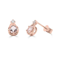 Morganite Stud Earrings With Diamond Accents In 10K Rose Gold
