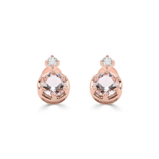 Morganite Stud Earrings With Diamond Accents In 10K Rose Gold