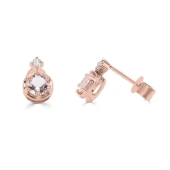 Morganite Stud Earrings With Diamond Accents In 10K Rose Gold
