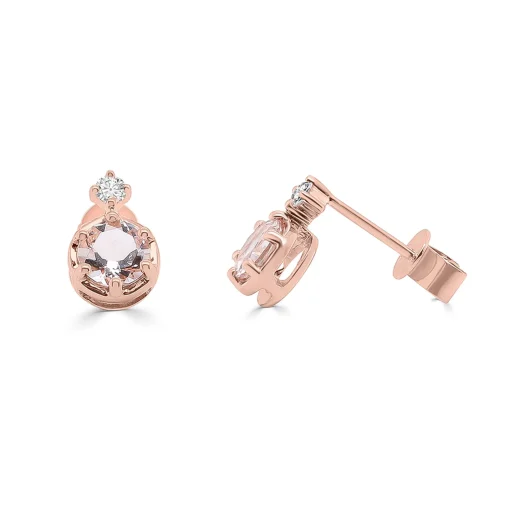 Morganite Stud Earrings With Diamond Accents In 10K Rose Gold