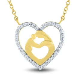 Mother And Child Diamond Heart Necklace In 10K Yellow Gold (1/10 Ct. Tw.)