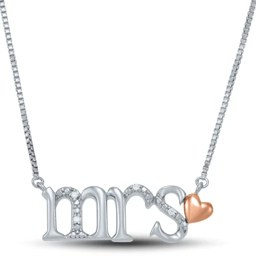 Mrs. Necklace With Diamond Accents In Sterling Silver & 14K Rose Gold