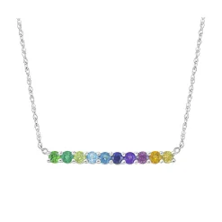Multi-Gemstone Bar Necklace In 10K White Gold