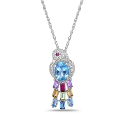 Multi-Gemstone Bird Pendant In Sterling Silver