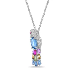 Multi-Gemstone Bird Pendant In Sterling Silver