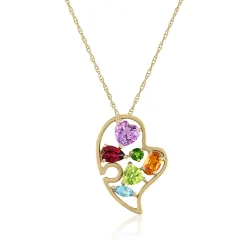Multi-Gemstone Heart Pendant In 14K Yellow Gold