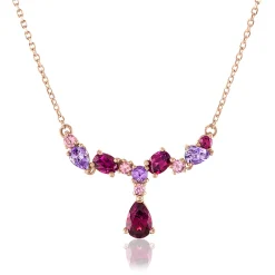 Multi-Gemstone Necklace In 10K Rose Gold