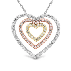 Nested Heart Necklace In 10K Yellow, White And Rose Gold (1 Ct. Tw.)