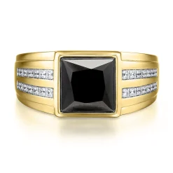 Onyx & Diamond Ring In 10K White & Yellow Gold (1/7 Ct. Tw.)