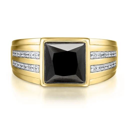 Onyx & Diamond Ring In 10K White & Yellow Gold (1/7 Ct. Tw.)