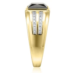 Onyx & Diamond Ring In 10K White & Yellow Gold (1/7 Ct. Tw.)