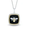 Onyx & Lab Created White Sapphire Bee Pendant In Sterling Silver & 10K Yellow Gold